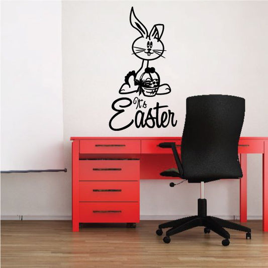 Black Easter cartoon bunny wall decal with basket and 'It's Easter' lettering