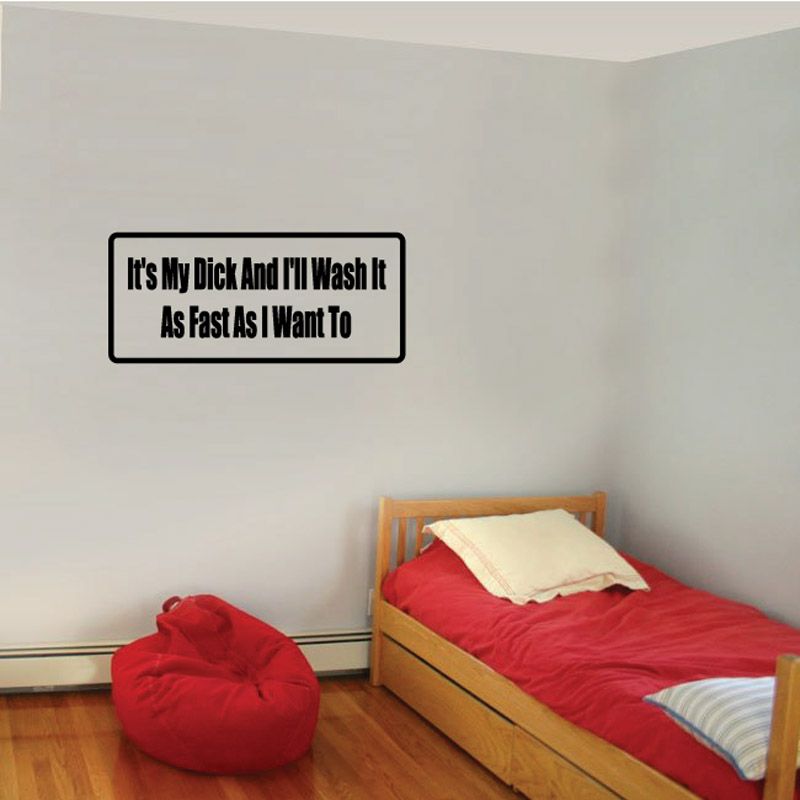 Wall text decal: black quote inside white rounded rectangle with black border.