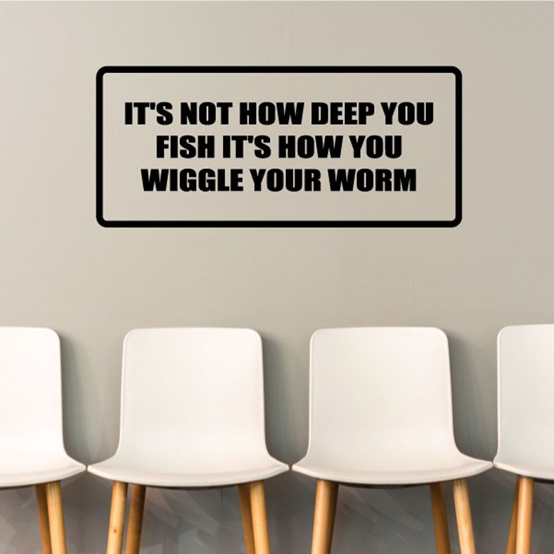 Rectangular fishing quote wall decal with bold black border and uppercase text