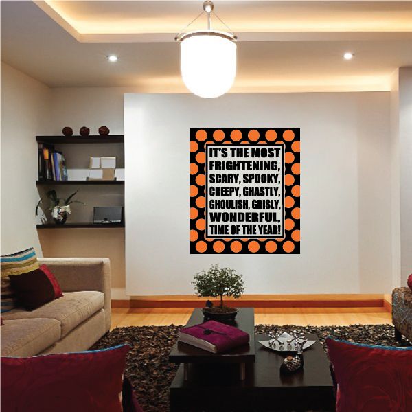 Square wall decal with orange dots and Halloween text