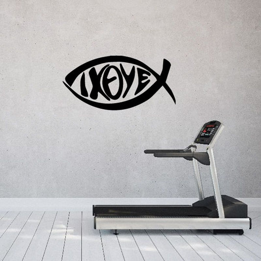 Jesus fish wall decal with Ixoye lettering in black