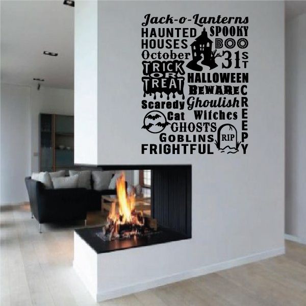 Halloween haunted house Jack-o-lantern wall decal with playful spooky text and icons