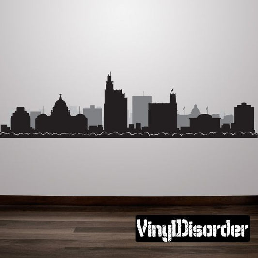 Jackson Mississippi skyline wall decal, black city silhouette with scalloped base