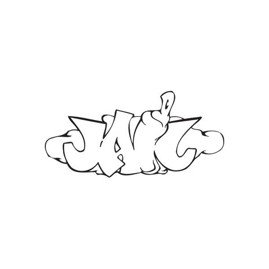 Graffiti decal with bold black outline lettering