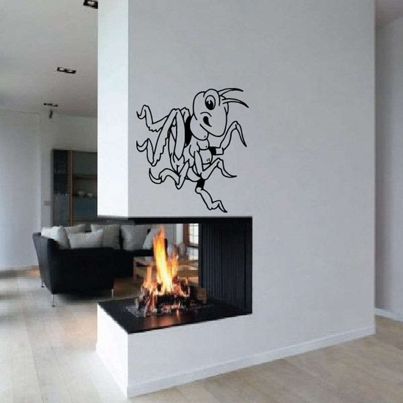 Happy cricket wall decal, outlined cartoon cricket sitting with bowtie