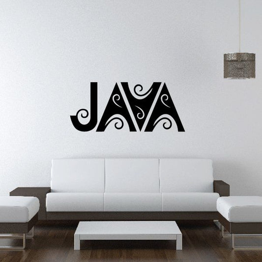 Black JAVA coffee wall decal with ornate swirl lettering