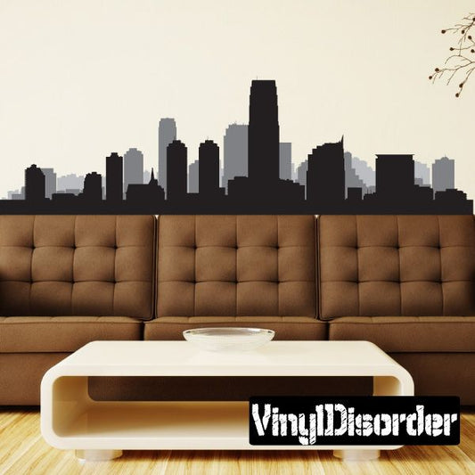 Jersey City skyline wall decal with New Jersey skyline silhouette, black and gray.