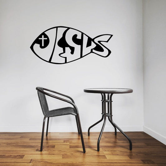 Jesus fish outline decal with cross