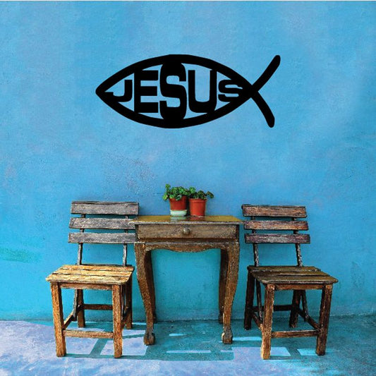 Black Jesus fish symbol thick wall decal