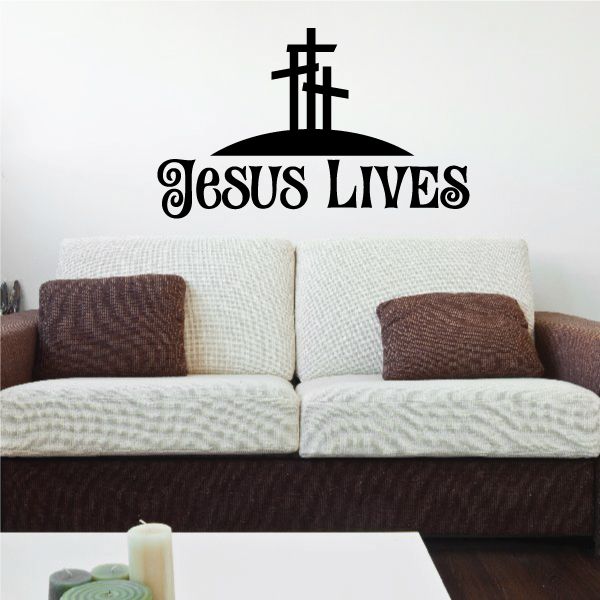 Triple cross decal: 'Jesus Lives' in black and white