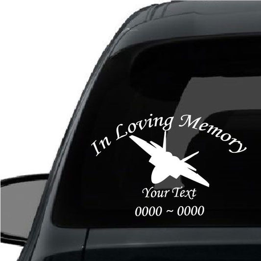 In loving memory decal, white script with dove cross icon