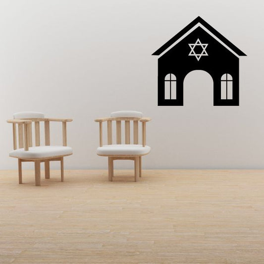 Jewish temple decal: black house silhouette with Star of David inside