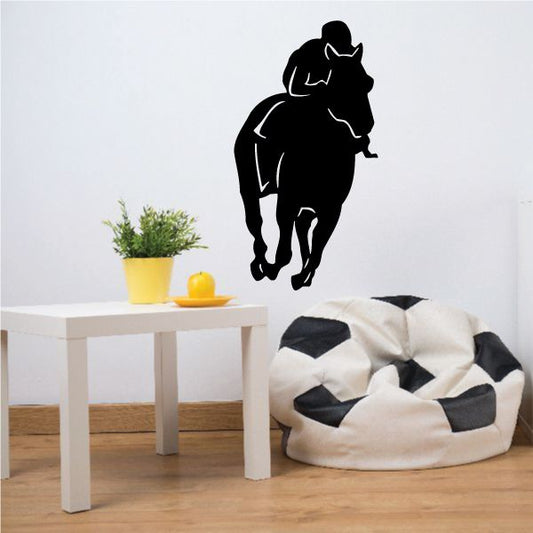 Black jockey and racehorse wall decal silhouette