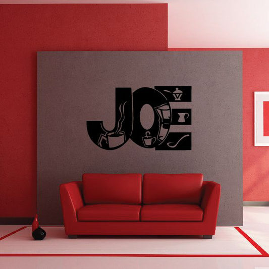 Coffee sign decal with black cup and beans graphic