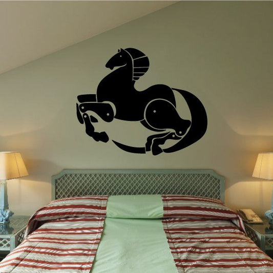 Jointed horse wall decal, black silhouette with light gray joints and stripe details