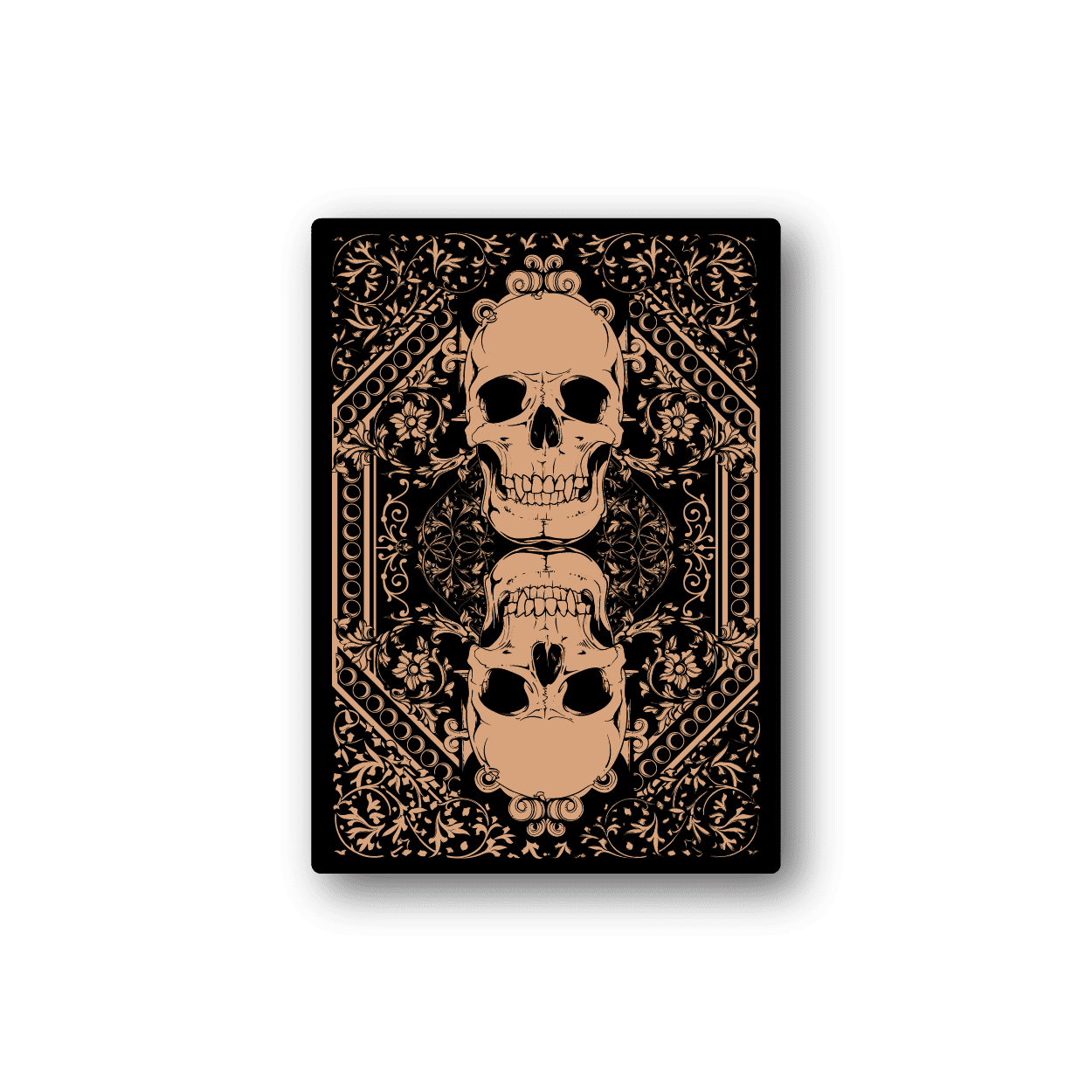 Vinyl skull sticker with ornate gold filigree and joker-style face on black