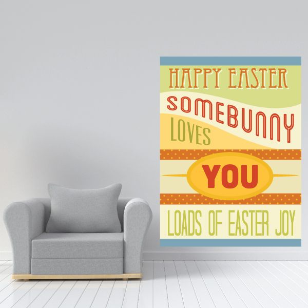 Rectangle Easter sticker with “Happy Easter Somebunny Loves You” text