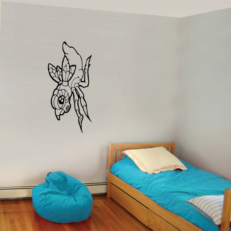 Jumping armored flea wall decal, black outline insect character