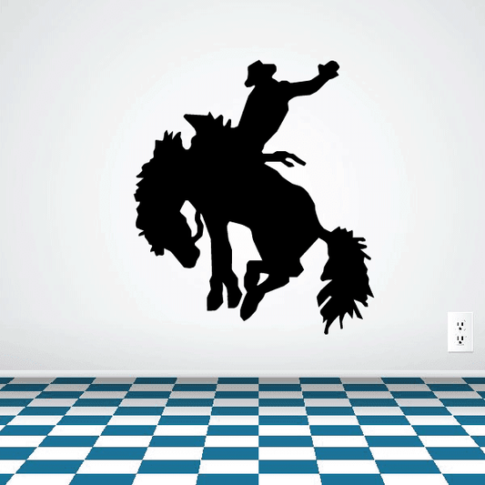Jumping horse and cowboy wall decal, black silhouette