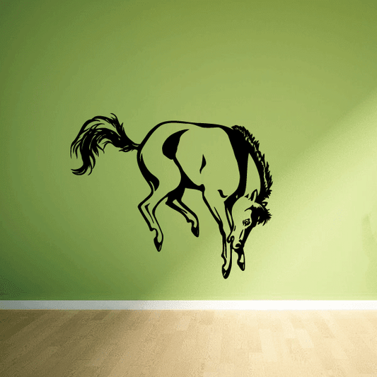 Jumping stallion decal with black silhouette of a rearing horse