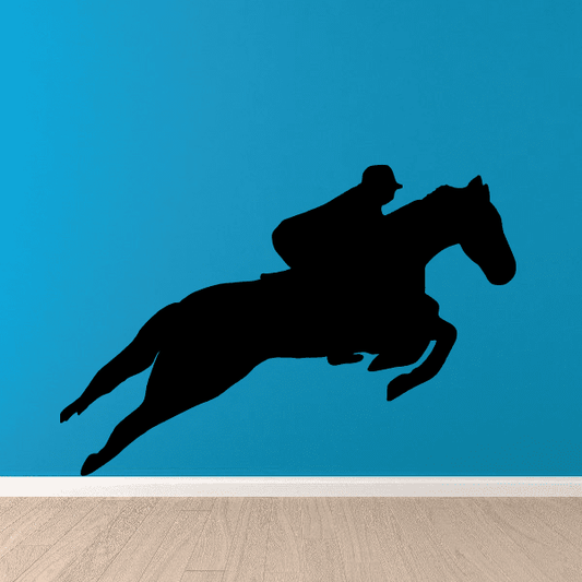 Jumping horse rider wall decal, black silhouette