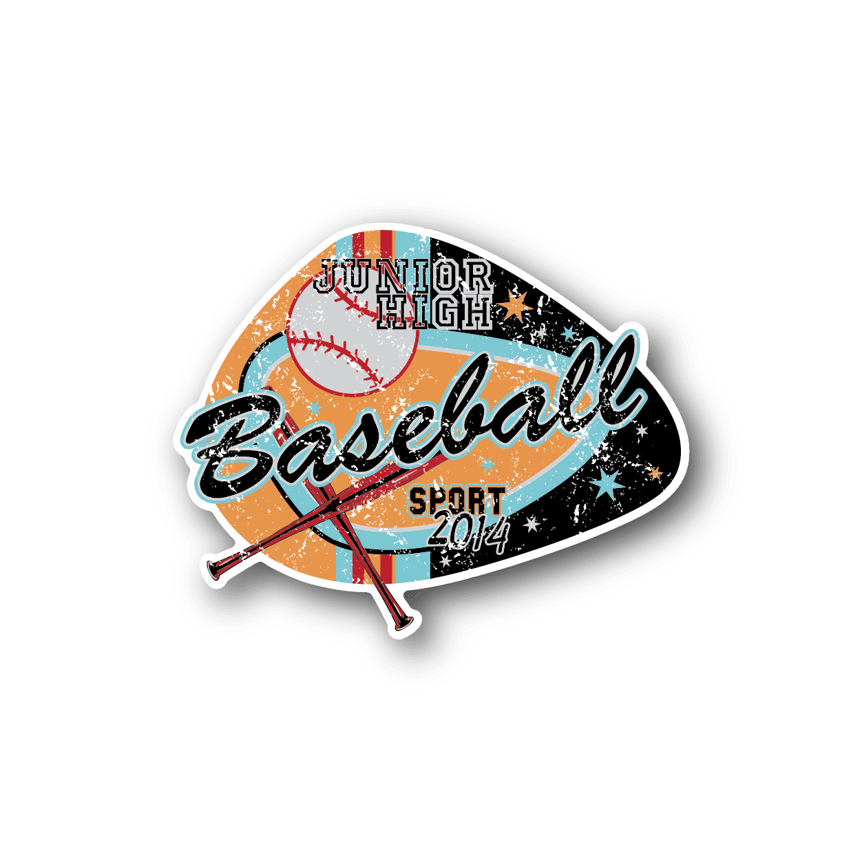 Baseball-themed vinyl sticker with Junior High text and bat-and-ball graphic