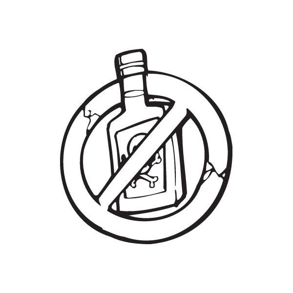 Anti-alcohol prohibition decal sticker with black bottle icon crossed in a circle