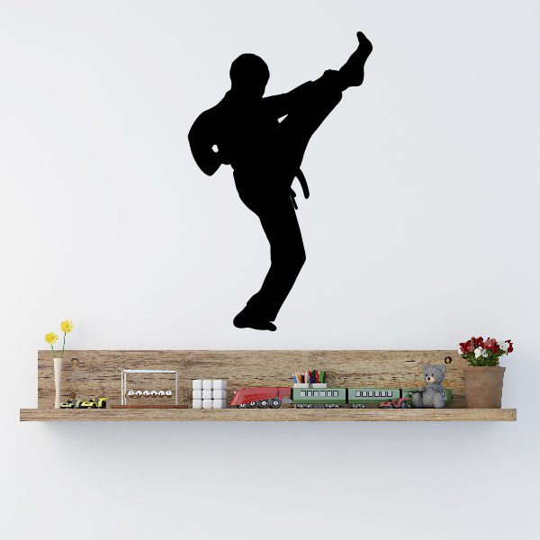 Vinyl karate kick decal featuring a black martial artist silhouette