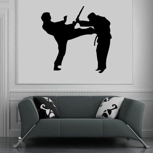 Karate wall decal vinyl showing two black karate fighters in stances