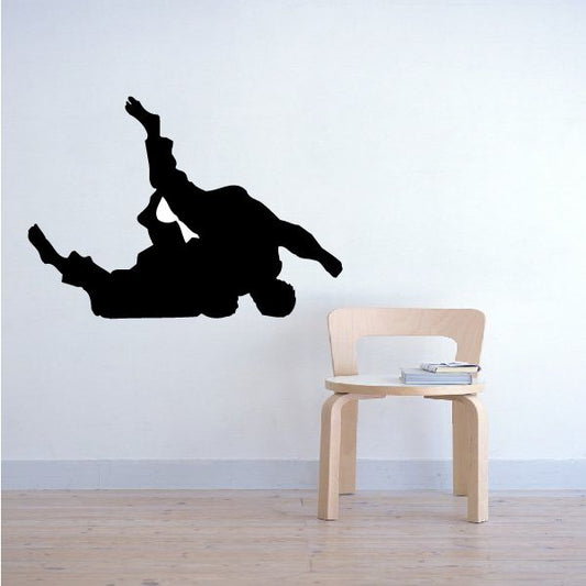 Black vinyl karate fighter wall decal silhouette, dynamic kick pose