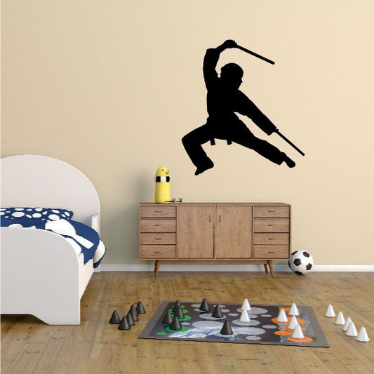 Karate wall decal of martial artist silhouette, black vinyl