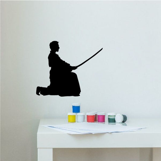 Karate wall decal vinyl sticker with black karate fighter silhouette in kicking pose
