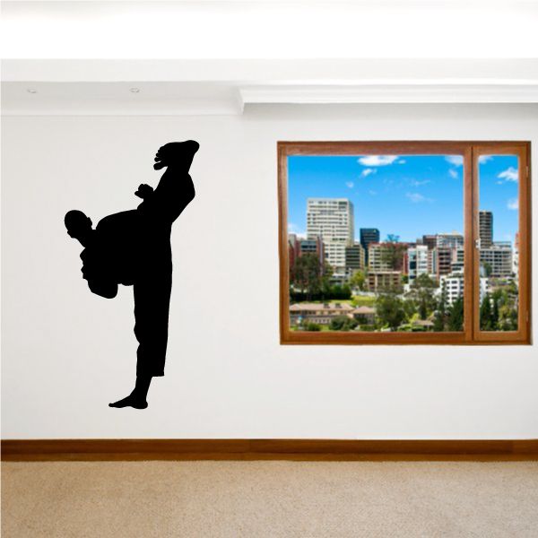 Karate fighter wall decal, black vinyl silhouette of martial artist