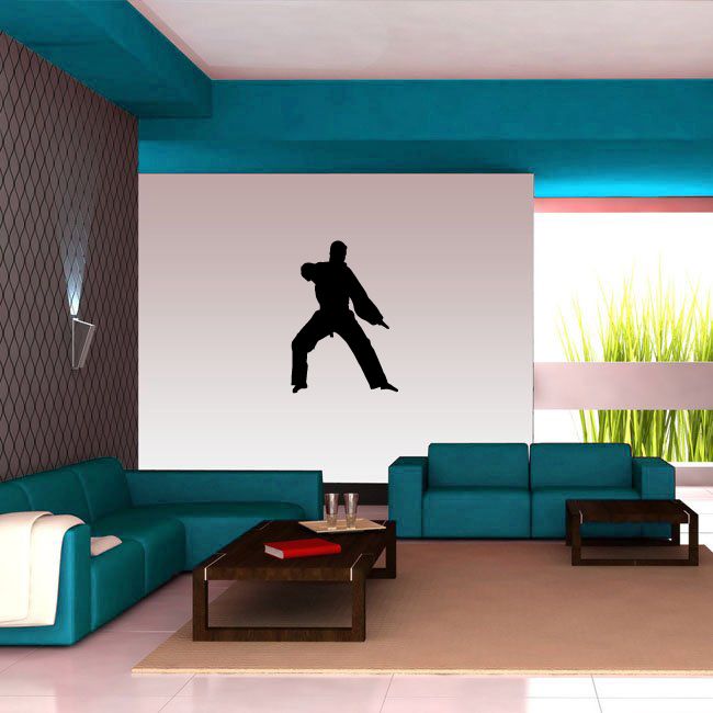 Karate fighter wall decal vinyl, black silhouette pose