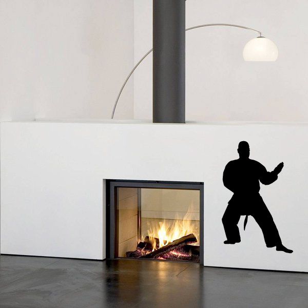 Karate wall decal vinyl with black martial artist silhouette kicking