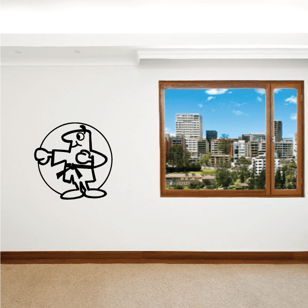 Karate wall decal vinyl sticker of black karate fighter in a circular outline