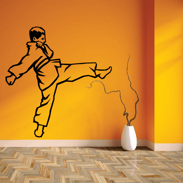 Karate wall decal featuring a black silhouette of a kicking martial artist figure