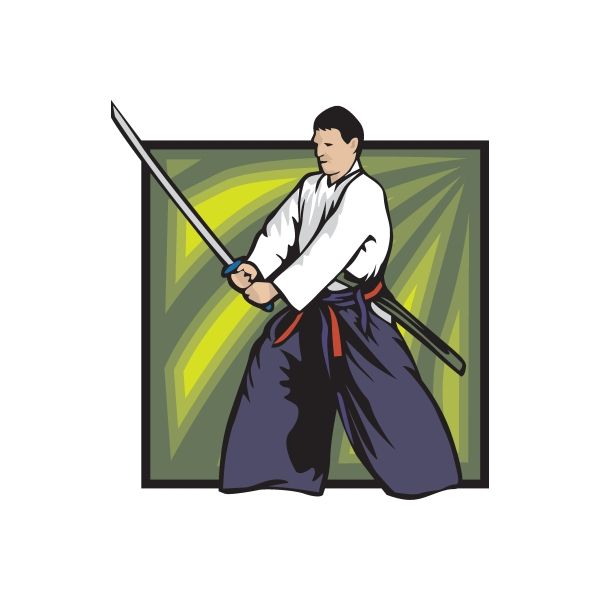Karate martial artist vinyl decal sticker, standing with a staff in a ready stance