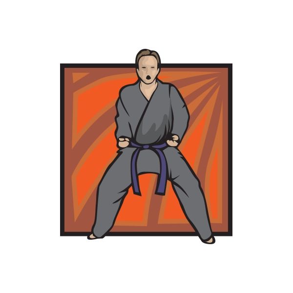 Karate wall decal sticker of martial artist in dark gi with blue belt kick