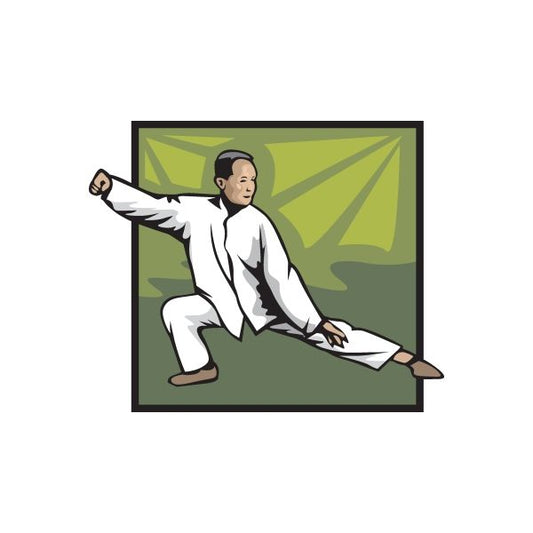 Karate wall decal sticker with man in white gi performing kick pose, die-cut