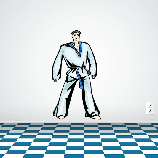 Karate wall decal sticker showing a karate fighter in a light gi with belt