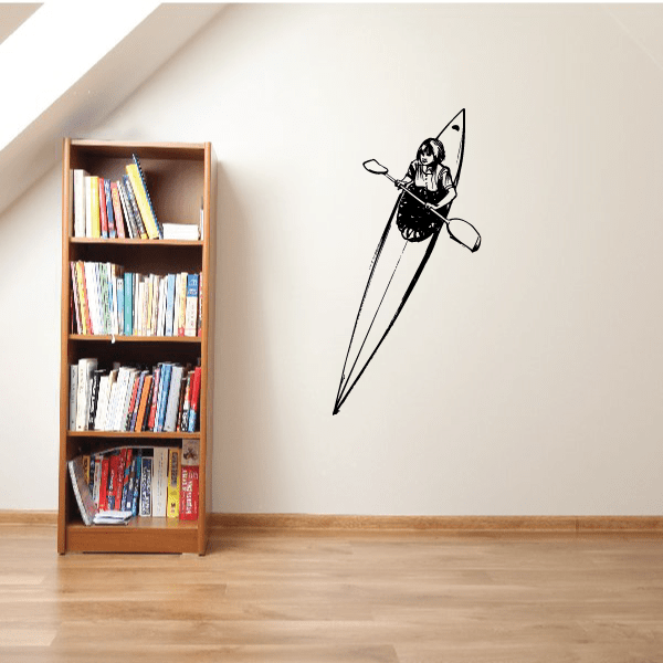 Kayaking figure wall decal, black vinyl outline with paddle and life vest