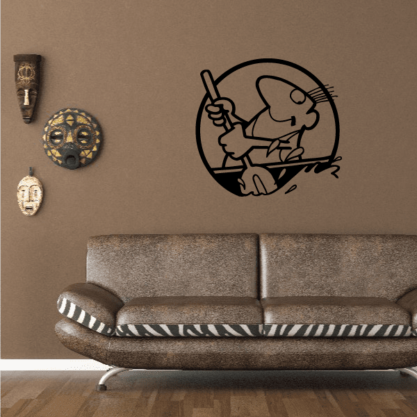Kayak wall decal: black cartoon paddler holding a paddle in a circular outline