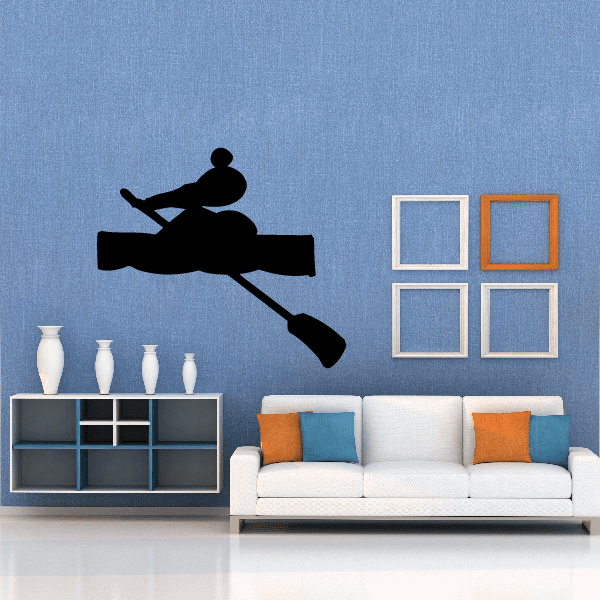 Kayak wall decal vinyl with black kayak silhouette and paddle