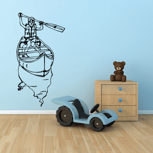 Black outline kayak paddle wall decal, seated paddler holding a long paddle