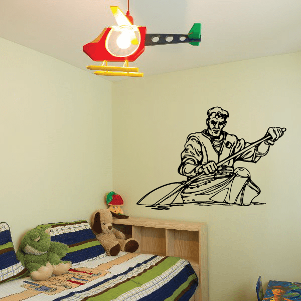 Kayak wall decal vinyl sticker with black rower silhouette and paddle