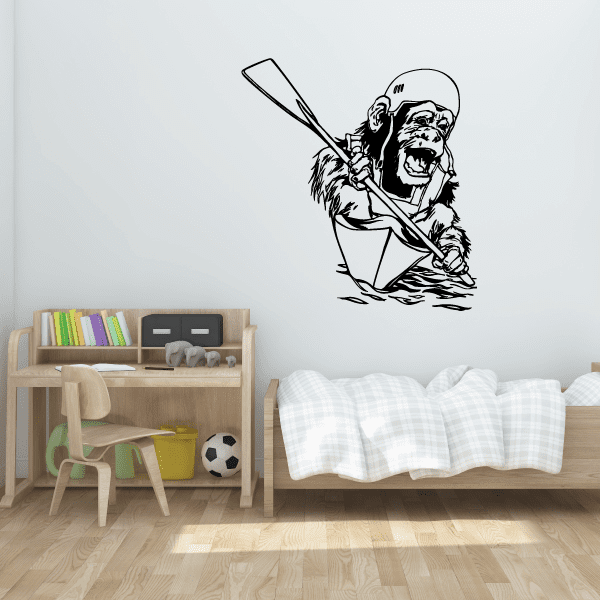 Kayak wall decal featuring a paddler holding a double-bladed paddle, monochrome