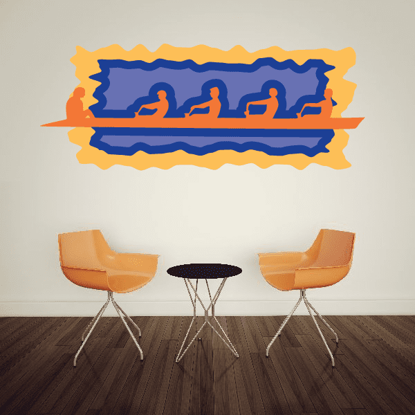 Kayak wall decal vinyl sticker with three blue kayak paddlers