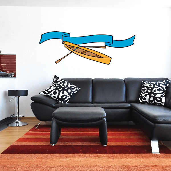 Kayak wall decal: blue kayak with brown paddle