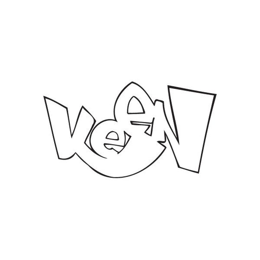 Graffiti decal with black outlined “Keen” letter design